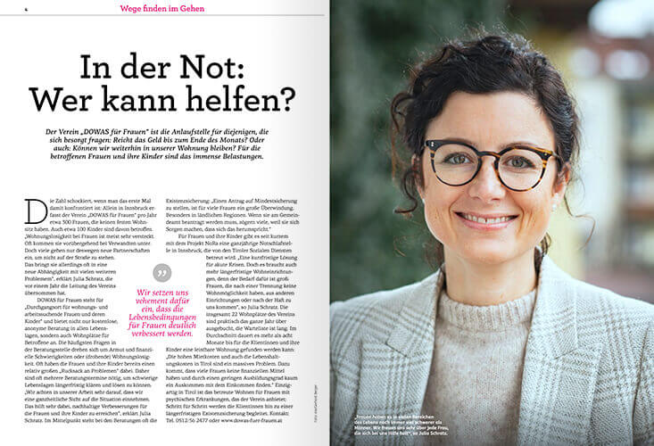 „Julia Schratz in der Zeitschrift „fidelis“ der Sozialen Dienste der Kapuziner über die Lebenssituationen von Frauen in Innsbruck